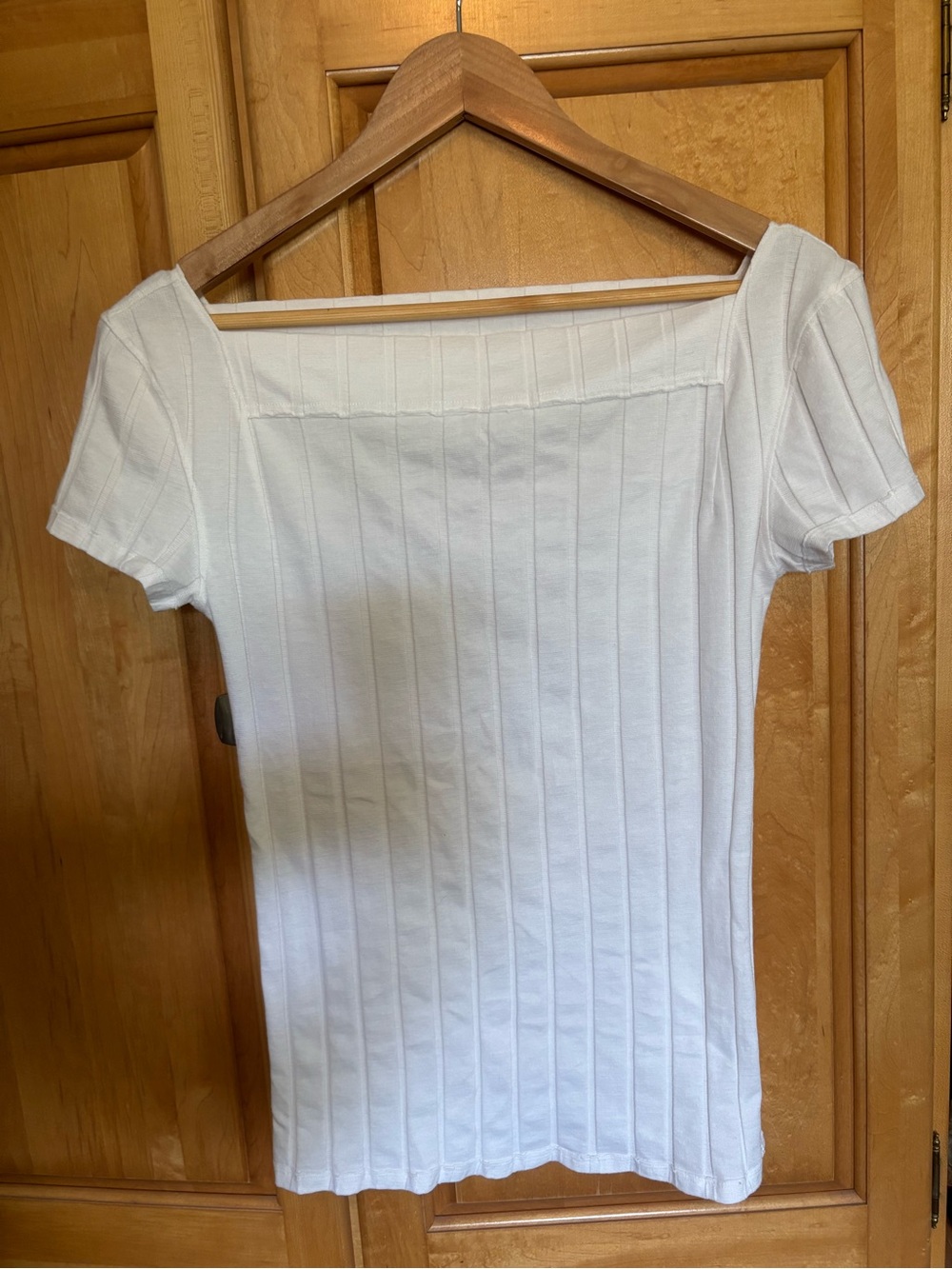 We The Free White Ribbed Square Neck Short Sleeve Top